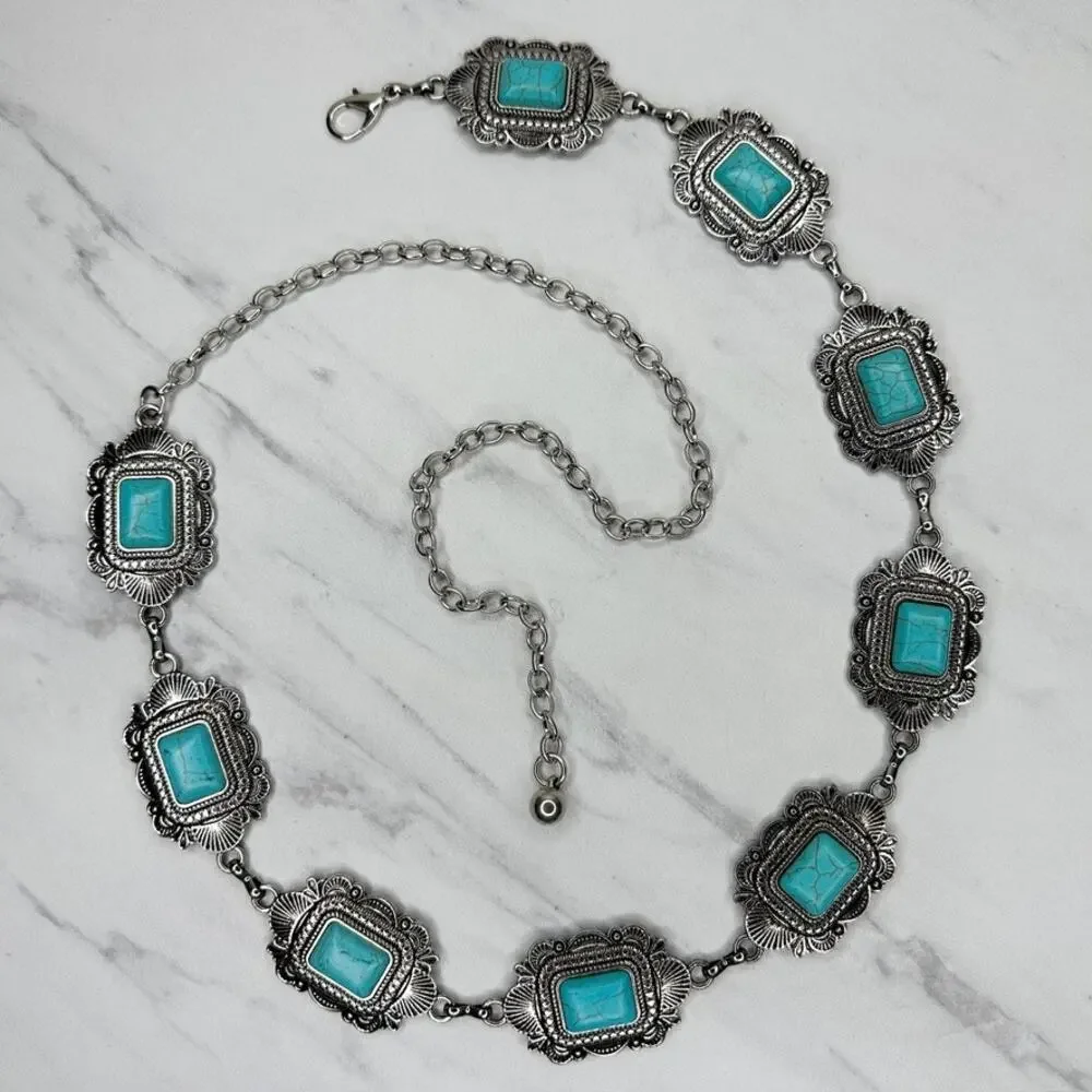 Faux Turquoise Western Concho Chain Belt OS ✨